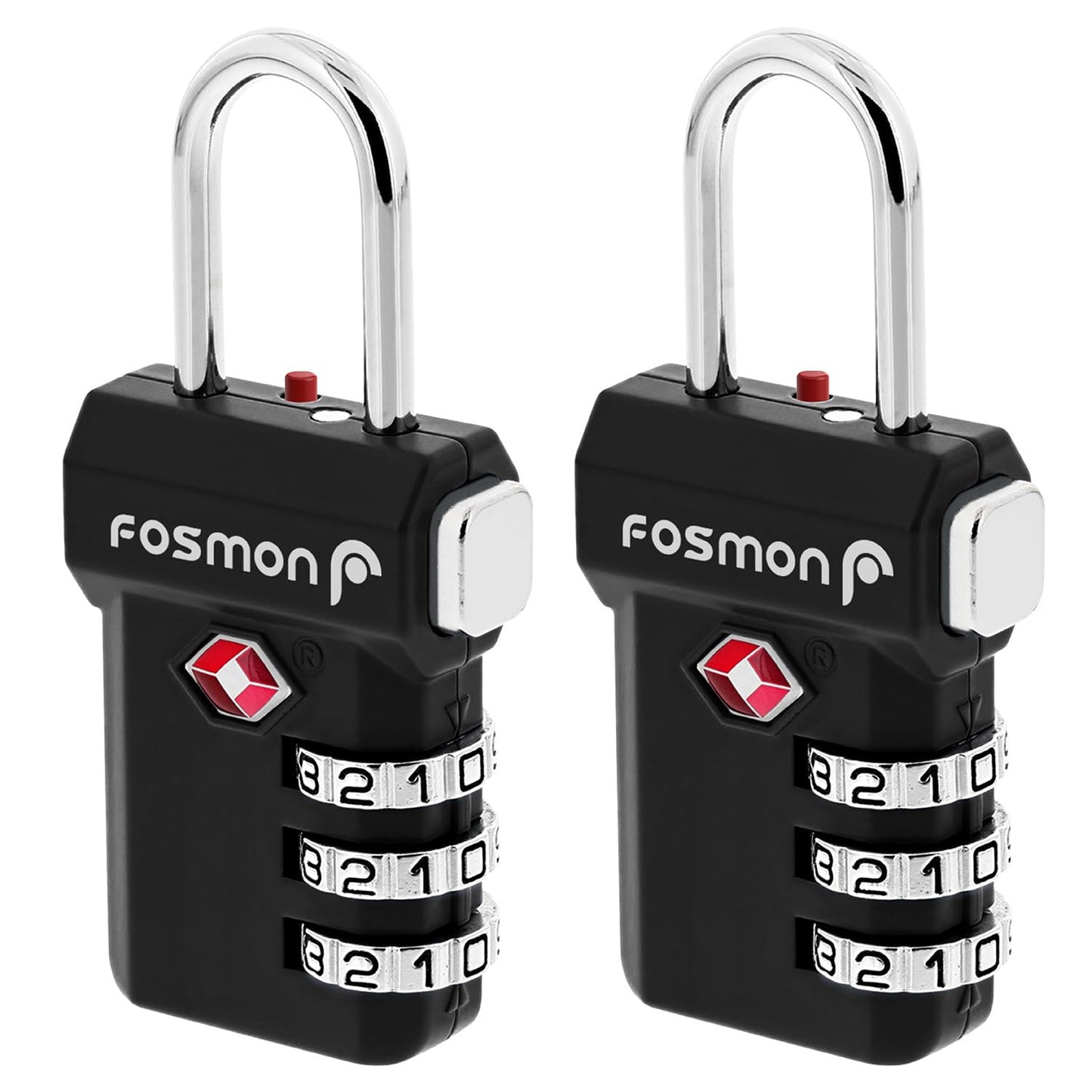 Fosmon TSA Approved Luggage Locks Suitcase Travel Lock with Push Release Button for Extra Security 3 Digit Combination Padlock for Gun Case Backpack Zipper Anti Theft Gym Locker - Black 2 Pack