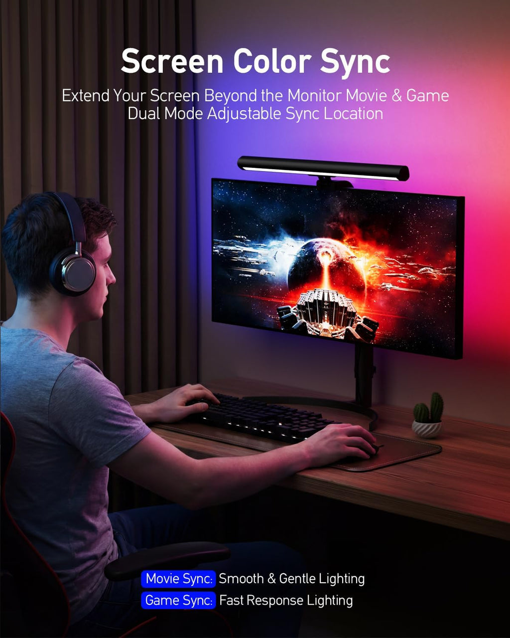 RGB Computer Light Bar， LED Monitor Lamp Screen Light Bar, Adjustable Monitor Light Bar with Clip Mount,For Computer Monitors and Home Office Settings