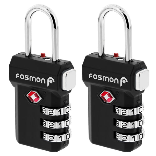 Fosmon TSA Approved Luggage Locks Suitcase Travel Lock with Push Release Button for Extra Security 3 Digit Combination Padlock for Gun Case Backpack Zipper Anti Theft Gym Locker - Black 2 Pack